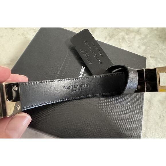 Auth Saint Laurent YSL Black Leather Stud Bracelet Small Sized Metal - Picture 9 of 16